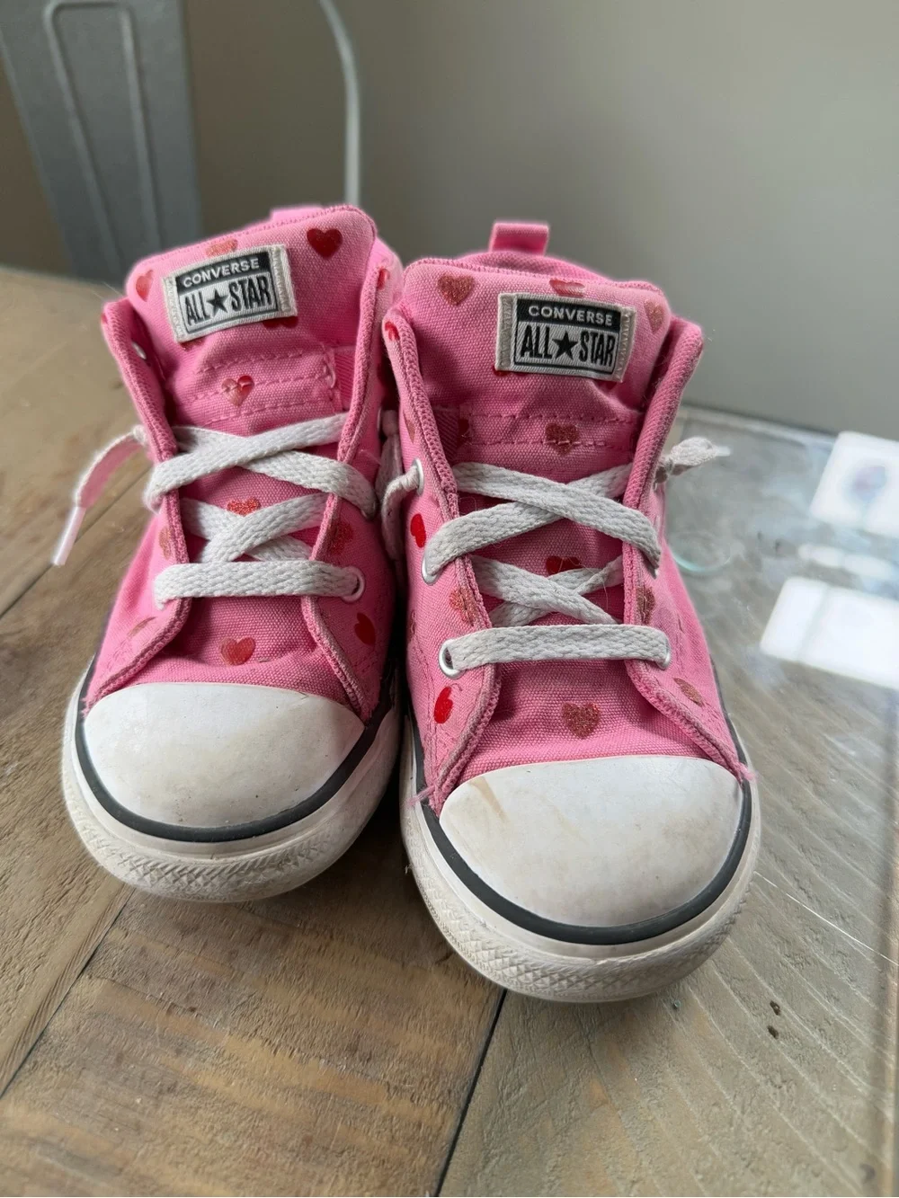 Converse Kids Pink High-Top Sneakers with Red Heart Print size 10 toddler
